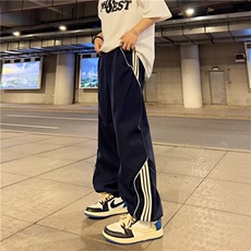 美式复古侧边条纹运动休闲裤男高街hiphop宽松直筒裤子B4928-P38，男装休闲裤，星座1008