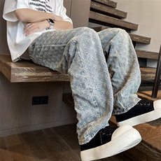 提花牛仔裤男夏季薄款痞帅炸街裤子直筒微喇裤NA022，男装牛仔裤，星座1116A-1（原606A）
