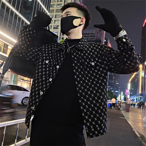 JK87加绒/P125控165冬季小伙潮流牛仔字母加厚夹克外套男黑首图片