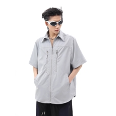 潮牌痞帅高级感拉链短袖衬衫男夏季美式高街休闲衬衣A3375-P36，男装T恤，星座208-5