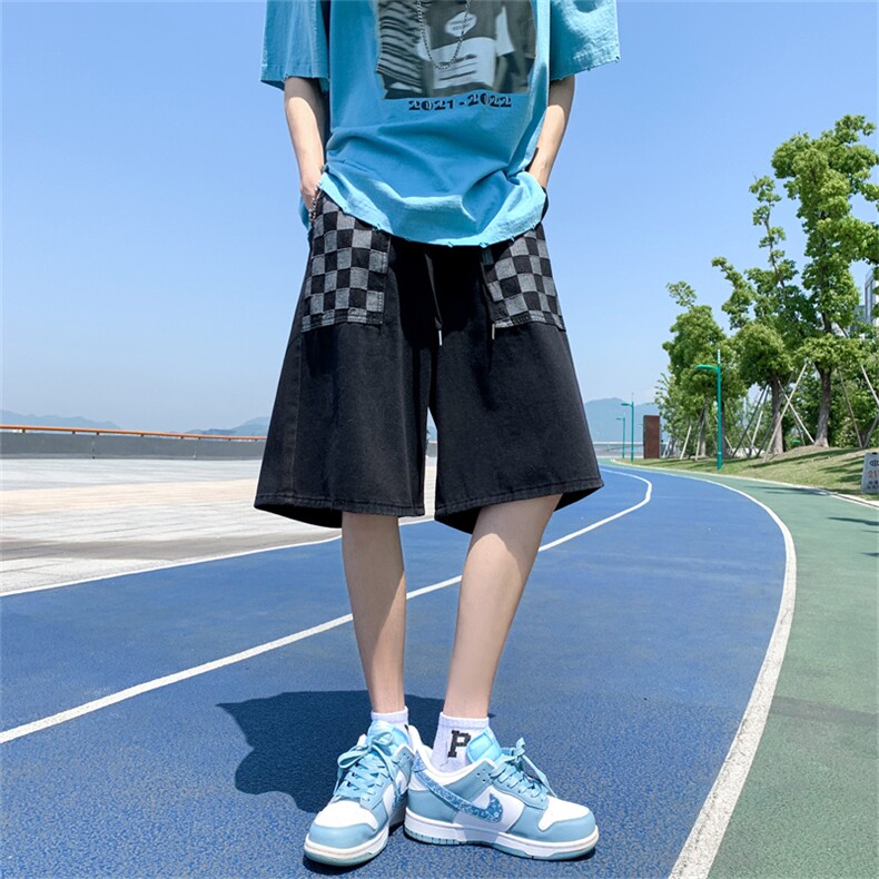 港风韩ins潮流复古百搭宽松直筒牛仔短裤休闲裤潮男N01-P38,男装牛仔裤,星座308B-1