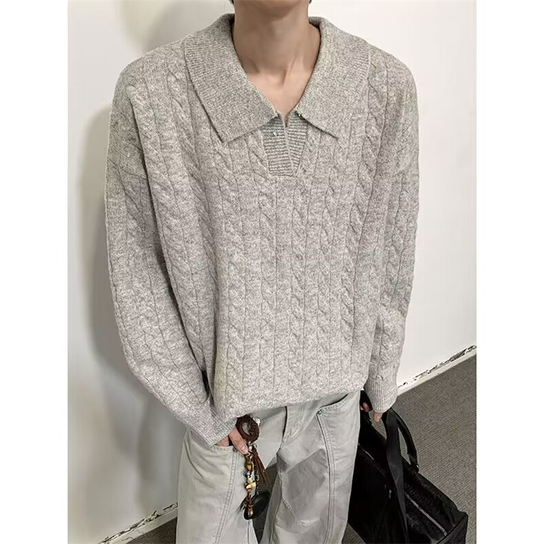 JY296-P68美式复古休闲慵懒风V领针织衫男纯色外套,男装针织衫/毛衣,星座1501-3