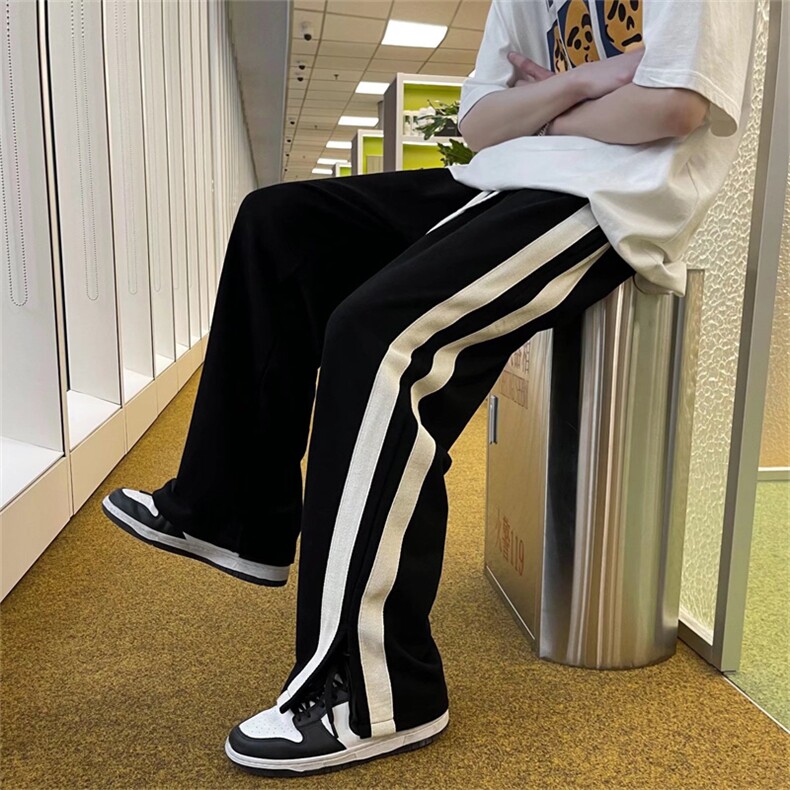 美式街头垂感条纹休闲裤ins直筒宽松阔腿运动长裤男女潮EK77-p35,男装休闲裤,星座1008-1