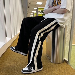美式街头垂感条纹休闲裤ins直筒宽松阔腿运动长裤男女潮EK77-p35图片