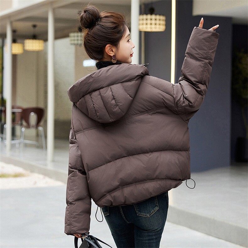 羽绒服女短款2024新款小个子冬季保暖加厚连帽面包服外套,女装羽绒服,美沁