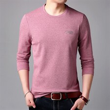 新款中年男士纯色长袖棉t恤男圆领打底polo衫上衣HPNT9862-P65图片