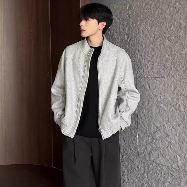 韩版2025新款简约春秋立领毛呢运动夹克男女潮流宽松休闲纯色外套,男装夹克,星座506A