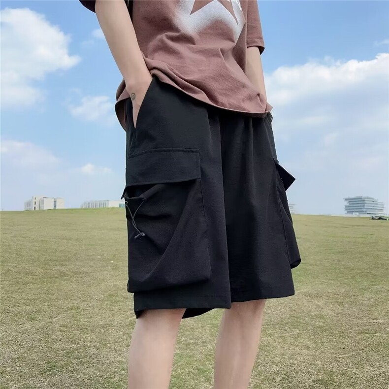 夏季薄款潮牌冰丝休闲工装大口袋宽松直筒五分短裤男速干裤子,男装牛仔裤,星座410-6（原星座1304-1）