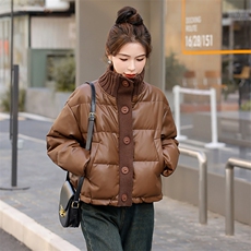 【BAO款现货】美拉德pu蛋白皮衣羽绒服女冬2025新款小个子白鸭绒，女装羽绒服，意芙