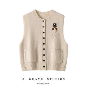 2025年秋季新款百搭无袖圆领开衫，女装针织衫/毛衣，戎魅羊绒