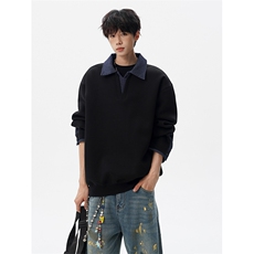 8XL-M美式拼接新款翻领高级感衬衫领运动上衣长袖卫衣男WY26P68，男装衬衫，电商D206-1