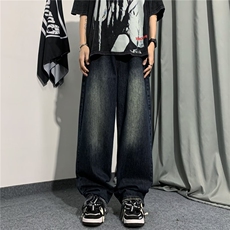 复古牛仔裤男款宽松做旧oversize裤子美式休闲垂感阔腿拖地裤潮，男装牛仔裤，星座716-4