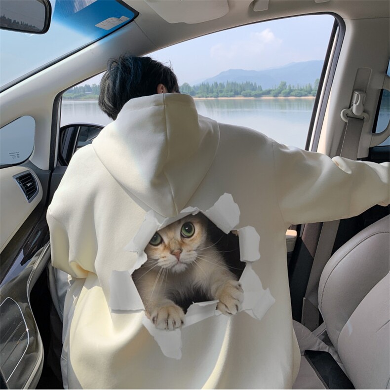 抖音品质秋季新款日系猫咪印花宽松连帽卫衣wlcm5002-特批35控59,男装卫衣,星座605(原A050)