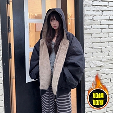 两面穿现货重磅短款座山雕棉衣男女双面穿毛毛绒棉服加厚外套，男装棉衣，电商A443