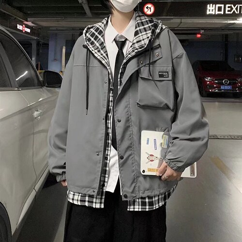 男春季新款假两件连帽卫衣潮W7326P65图片