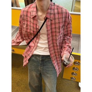 美式休闲潮牌格子衬衫外套春夏男女宽松慵懒风外套-CS003批45控58图片