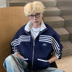 美式复古立领条纹运动外套男潮牌休闲棒球服百搭卫衣JK1420，女装短外套，星座516A