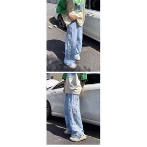 日系山本裤男生秋季侧边拉链拼接设计感直筒裤复古宽松大码弯刀裤图片