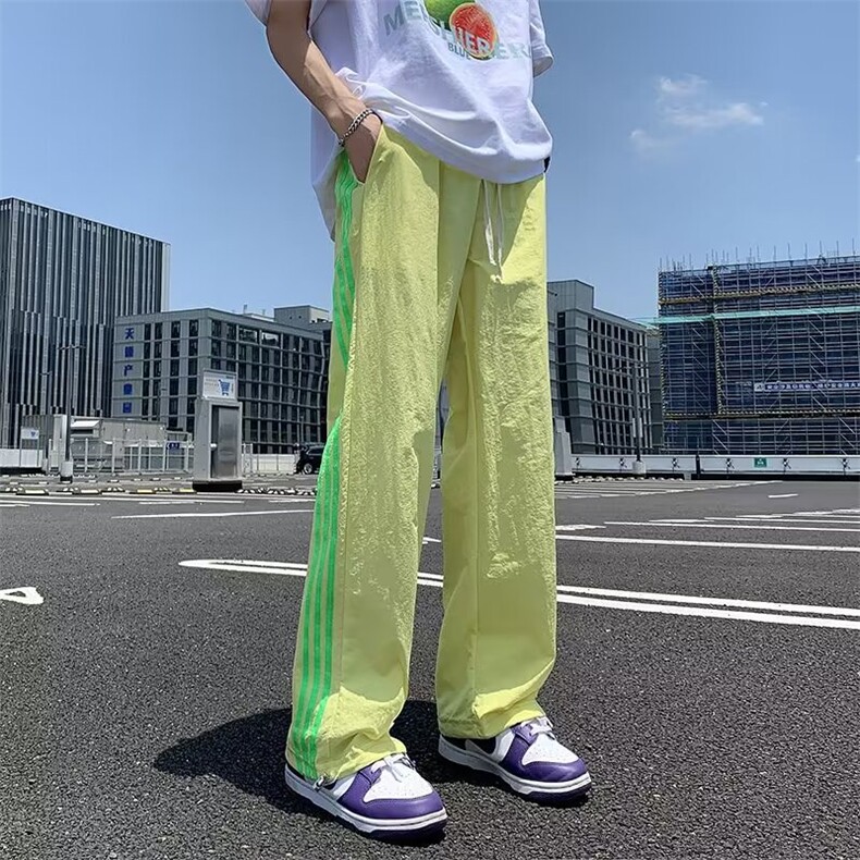 三条杠裤子男夏款美式复古侧边条纹运动裤A604P35,女装休闲裤,星座1116-2