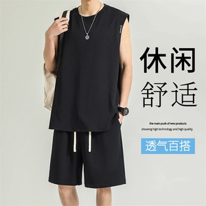 夏季背心运动套装速干健身跨栏坎肩跑步宽松短裤TZ88-特批-66图片