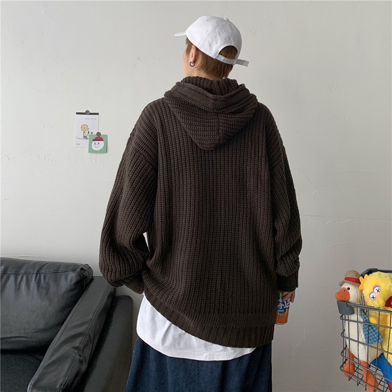 20秋冬港风连帽针织衫毛线衣中性情侣纯色宽松外套潮W01/P70,男装针织衫/毛衣,钱塘713