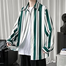 日系潮牌条纹衬衫外套男宽松潮流休闲长袖衬衣W3381-P36，男装衬衫，星座512-2