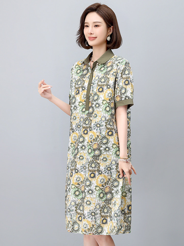 现货2025年夏文艺优雅印花休闲连衣裙,女装连衣裙,依恋蒂丝