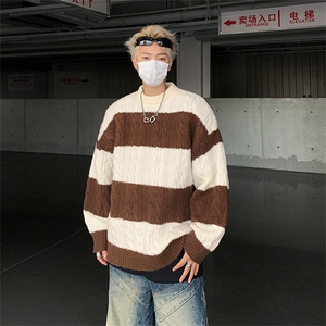 秋冬新款港风日系毛衣男潮宽松套头条纹针织衫MY09215-P53图片