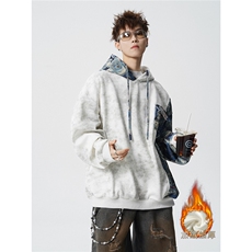 仓库大货WY10148-特批47加绒57连帽小众拼接撞色宽松大码卫衣男，男装卫衣，电商A059