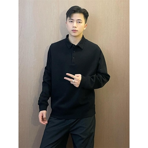 抖音得物高品质二开230克精梳珠地光版纯色宽松长袖T恤翻领POLO衫图片