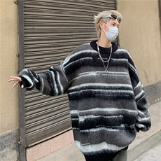 复古着设计小众慵懒风绿色条纹高级感显瘦休闲毛衣男女潮春，男装针织衫/毛衣，星座716-3