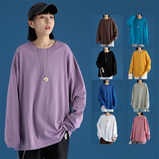 21早春新款情侣纯色长袖T恤男女士打底衫A158-T88889-P21，男装T恤，电商A158-1