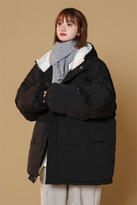 MY6139/P110冬中性风连帽刺绣羊羔毛棉衣男女大码面包服棉袄外套图片