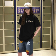 万针全刺绣工艺抖音得物高品质260克重磅纯棉双纱美式高街短袖T恤，男装T恤，电商A486-1