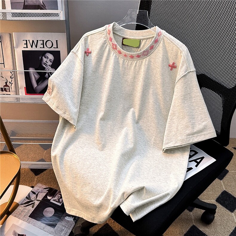 Q334-P40复古民族风几何项链刺绣短袖T恤男女宽松夏季情侣上衣,男装T恤,星座911-1