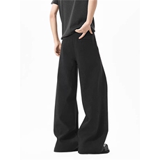 褶皱垂感西装裤子男夏季薄款冰丝宽松直筒潮流高个子弯刀休闲西裤，男装休闲裤，星座1013-1