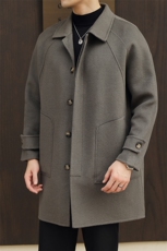 8634-P298中长款男士双面尼冬季羊毛风衣外套M-4Xl-灰绿色，男装风衣，电商A211