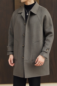 8634-P298 中长款男士双面尼冬季羊毛风衣外套M-4Xl-灰绿色图片