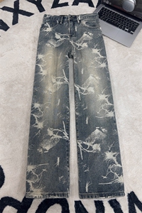 B221 美式ins高街暗黑个性印花宽松直筒牛仔裤LK26630-特P46控78图片
