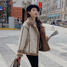 182-8327-P190-K268-t条纹设计感毛衣外套皮毛一体小上衣，女装毛呢外套，帛香坊