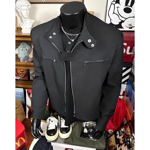 W10291-P58 网图现货 高级感短款立领垫肩外套机车服夹克 数据款图片