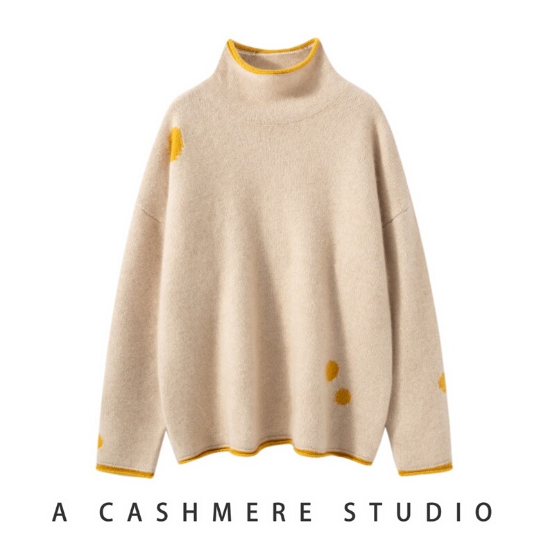2025百搭时尚拼色高领羊绒衫，女装羊绒衫，戎叶云台