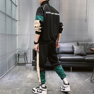 春新款个性彩条撞色休闲套装男士时尚帅气套装二件套CYTZ69图片