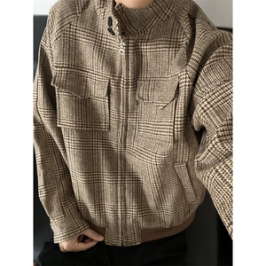 【有货】JK366CC-特P78 千鸟格哈灵顿毛呢外套男短款立领夹克图片