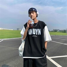 假两件华夫格短袖短裤套装男夏季一套搭配篮球运动服T1294-P42，男装T恤，星座512-2
