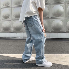 破洞牛仔裤男士潮牌ins港风夏季潮流休闲宽松直筒九分裤NK899-P42，男装牛仔裤，星座1008-2