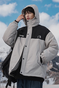 新疆山系图案印花百搭宽松休闲连帽棉服A247-MY85607特批95控158图片