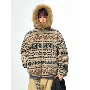 加绒内胆羊羔毛毛领棉衣座山雕棉服中性外套 A017 4020 P120图片