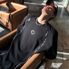 夏季潮牌液态l时尚双拉链小众设计短袖男高级感造型师穿搭，男装T恤，星座506A