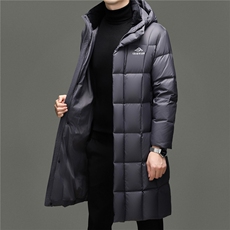 大货冬季男士连帽长款90%白鸭绒羽绒服大衣加厚300克羽绒外套，男装羽绒服，钱塘723